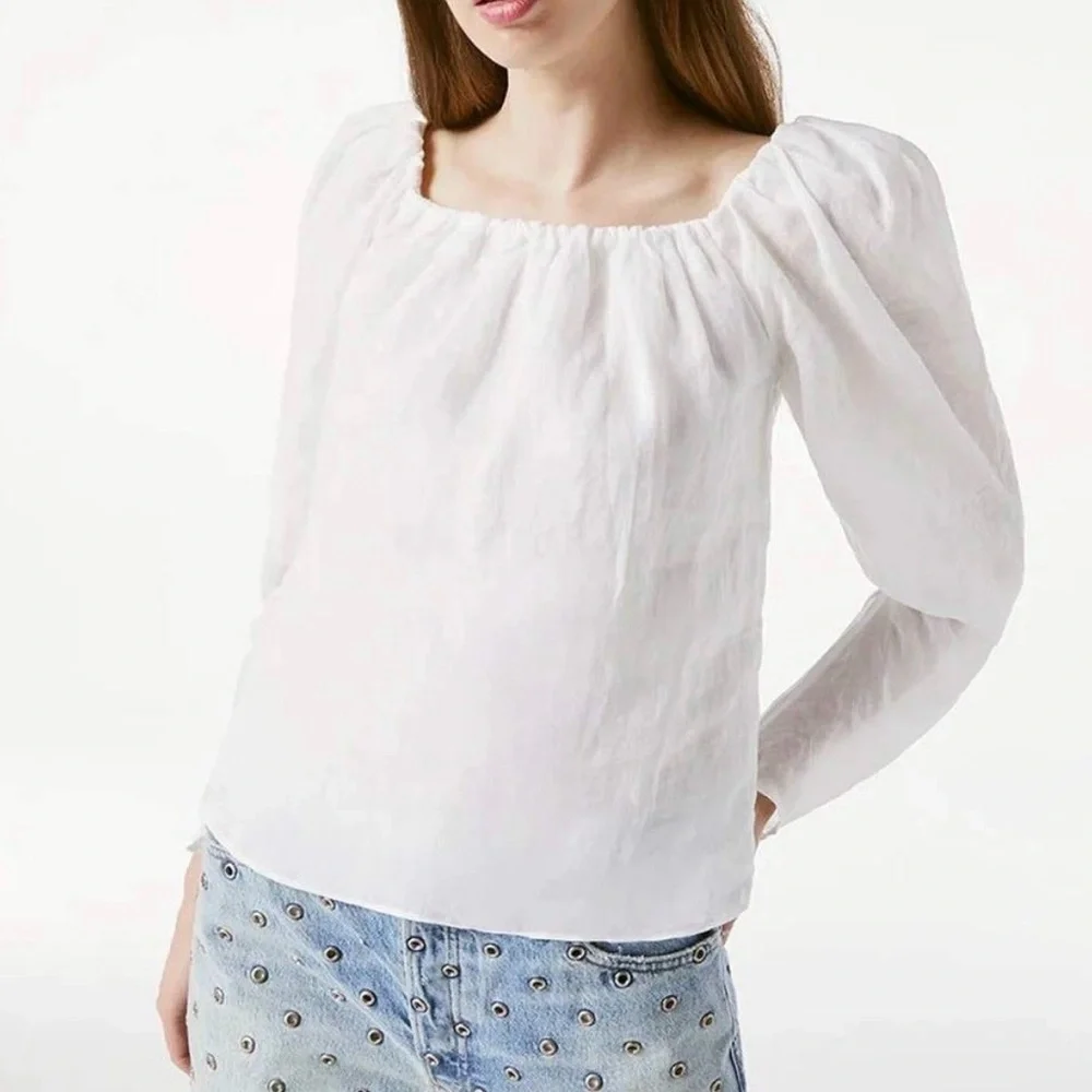 FRAME White Ramie Off the Shoulder Billow Top Size S/P NWT - Picture 3 of 7